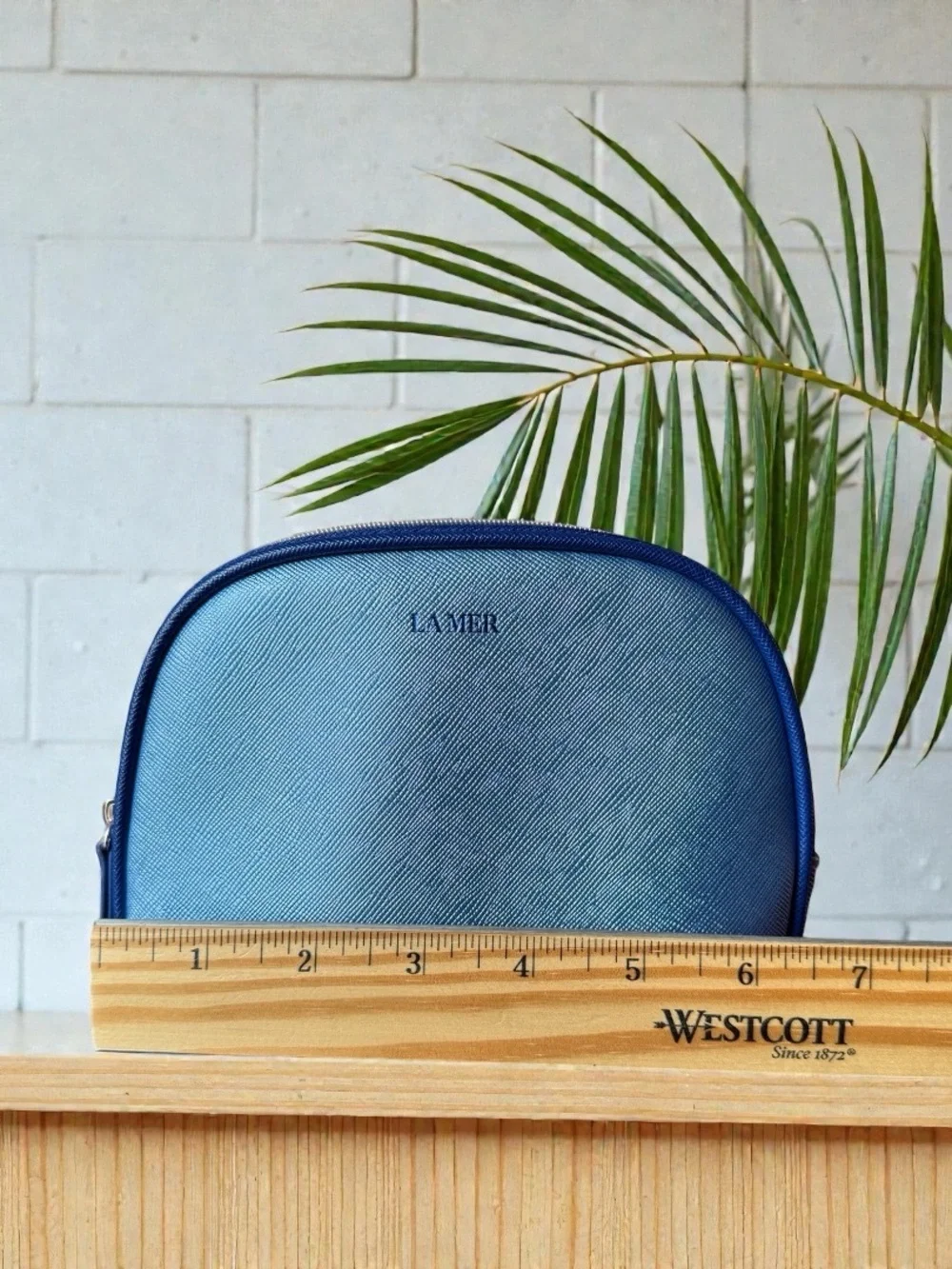 La Mer Metallic Blue Cosmetic Makeup Bag Travel Case Zip Pouch